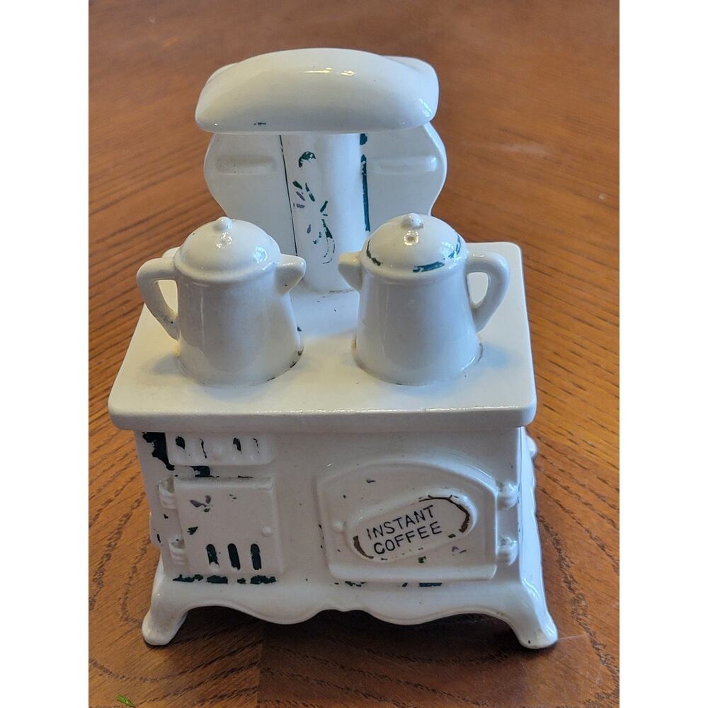 Vtg retro Lego White Porcelain‎ Instant Coffee Container Holder Canister Novelty